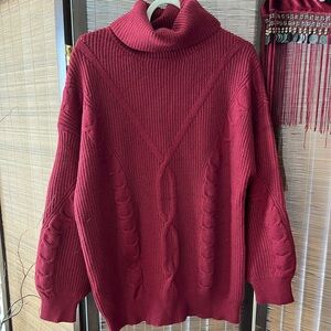 Cozy Red Cable Knit Turtleneck Sweater